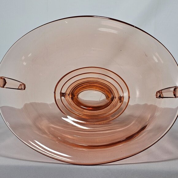 Imperial Glass Double Scroll Pink Bowl 10" vtg oval centerpiece - Picture 8 of 11
